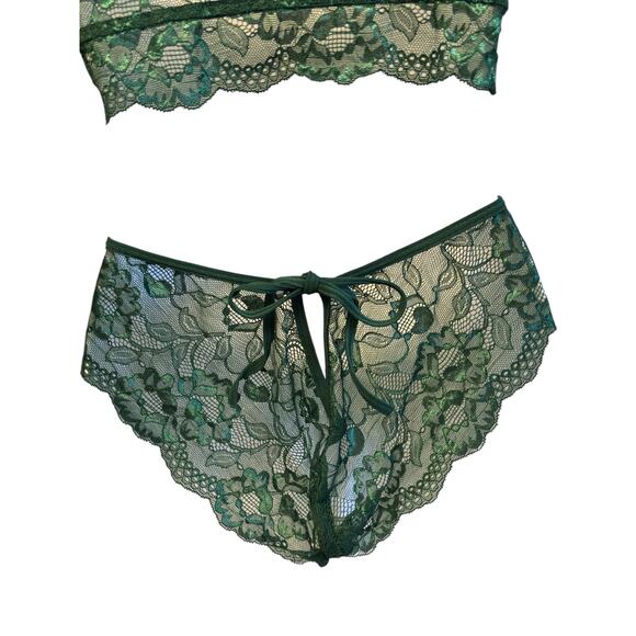 Adome NWOT Women's Lace Lingerie Bra and Panty Set Strappy Babydoll Size L Green - Picture 5 of 8